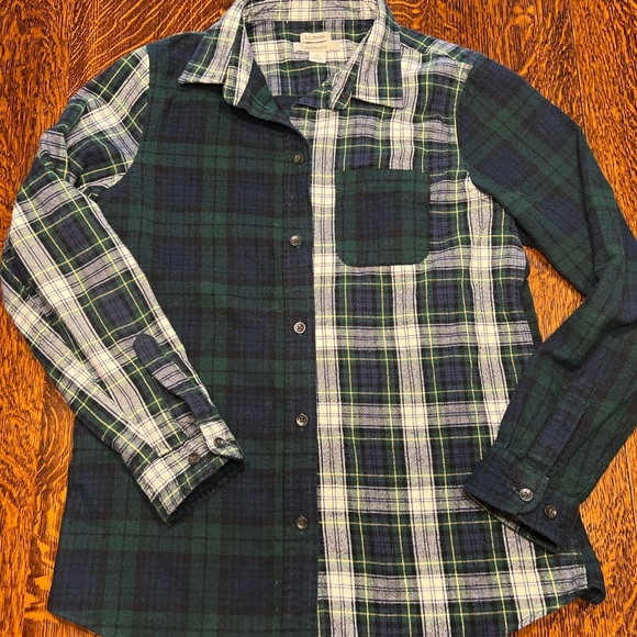 LL Bean 100% Cotton Flannel Color Blocked Black Watch Shirt Women’s Small - Picture 1 of 6